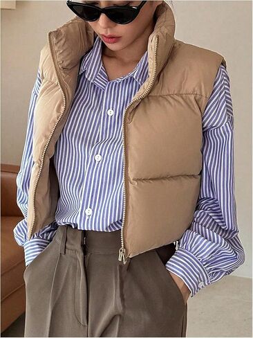 SOLY HUX Women's Winter Crop Puffer Vest Sleeveless Zip Up Outerwear Warm Lightweight Jackets Coats in Saudi Arabia