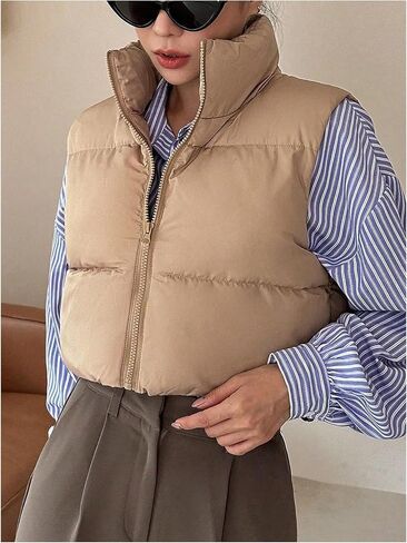 SOLY HUX Women's Winter Crop Puffer Vest Sleeveless Zip Up Outerwear Warm Lightweight Jackets Coats in Saudi Arabia