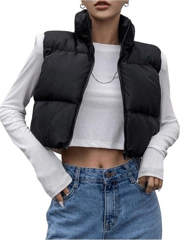 SOLY HUX Women's Winter Crop Puffer Vest Sleeveless Zip Up Outerwear Warm Lightweight Jackets Coats in Saudi Arabia