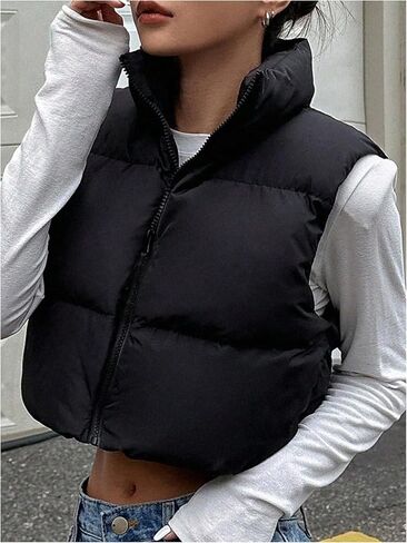 SOLY HUX Women's Winter Crop Puffer Vest Sleeveless Zip Up Outerwear Warm Lightweight Jackets Coats in Saudi Arabia