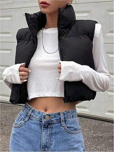 SOLY HUX Women's Winter Crop Puffer Vest Sleeveless Zip Up Outerwear Warm Lightweight Jackets Coats in Saudi Arabia
