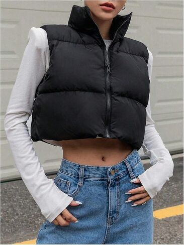 SOLY HUX Women's Winter Crop Puffer Vest Sleeveless Zip Up Outerwear Warm Lightweight Jackets Coats in Saudi Arabia