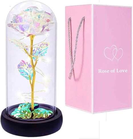 for Her,Romantic Valentine Gifts for Women Wife Mom Girlfriend Pink Rose Gift Love Led Galaxy Rose in Glass Dome, Ideas Gifts for Mother's Day,Birthday,Anniversary in Saudi Arabia