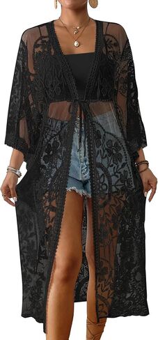 Bsubseach Kimonos for Women Lace Sexy Swimsuit Cover Ups Open Front Beach Robe Summer Cardigan in Kuwait