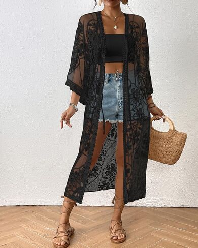 Bsubseach Kimonos for Women Lace Sexy Swimsuit Cover Ups Open Front Beach Robe Summer Cardigan in Kuwait
