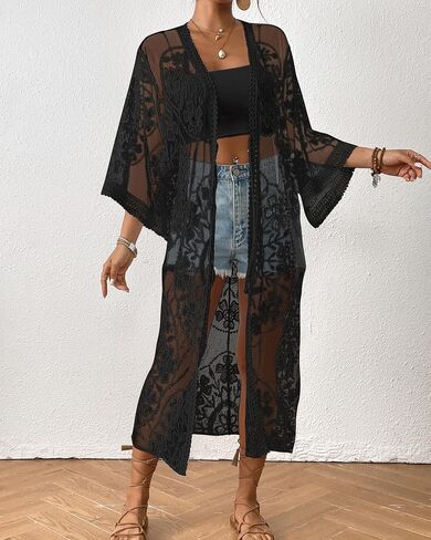 Bsubseach Kimonos for Women Lace Sexy Swimsuit Cover Ups Open Front Beach Robe Summer Cardigan in Kuwait