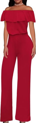 Hybrid & Company Women's Lightweight Off Shoulder Jumpsuit – Stretchy Wide Leg Romper – Casual to Formal One Piece Outfit in Kuwait