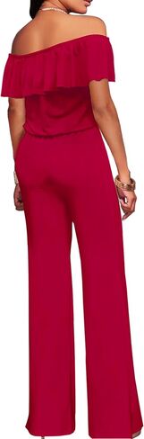 Hybrid & Company Women's Lightweight Off Shoulder Jumpsuit – Stretchy Wide Leg Romper – Casual to Formal One Piece Outfit in Kuwait