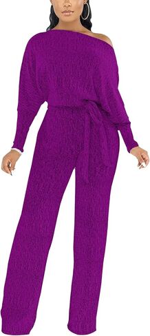 ZonJie Jumpsuits for Women Elegant Sexy Sparkly Sequin Off Shoulder Pants Long Sleeves Wide Leg Clubwear Rompers in Saudi Arabia
