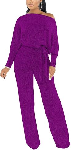 ZonJie Jumpsuits for Women Elegant Sexy Sparkly Sequin Off Shoulder Pants Long Sleeves Wide Leg Clubwear Rompers in Saudi Arabia