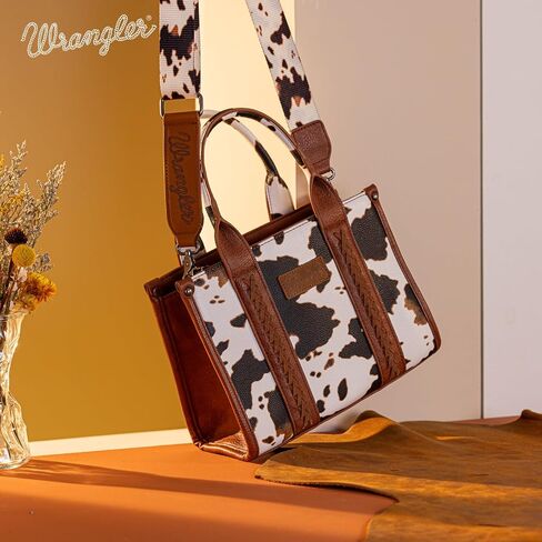 Wrangler Cow Print Tote Bag for Women Western Purse Boho Top Handle Satchel Handbag with Signature Strap in Kuwait