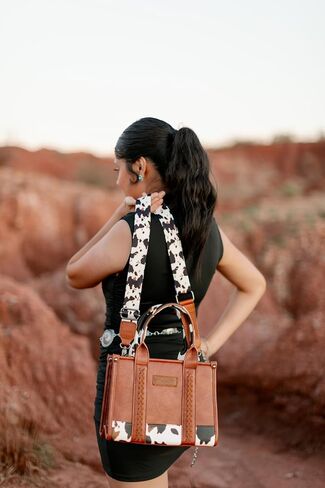 Wrangler Cow Print Tote Bag for Women Western Purse Boho Top Handle Satchel Handbag with Signature Strap in Kuwait