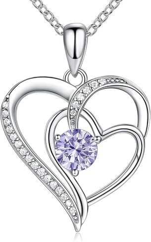 Birthstone Necklace for Women Jewelry, 18K White Gold Heart Necklace Sterling Silver Diamond Necklaces Jewelry Birthday Gifts for Women Wife in Kuwait