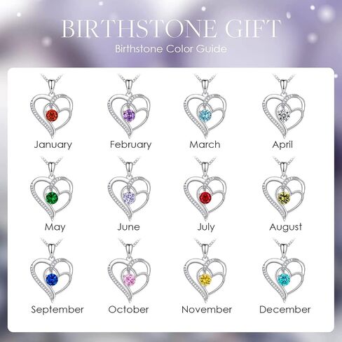 Birthstone Necklace for Women Jewelry, 18K White Gold Heart Necklace Sterling Silver Diamond Necklaces Jewelry Birthday Gifts for Women Wife in Kuwait
