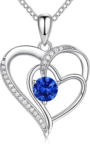 Birthstone Necklace for Women Jewelry, 18K White Gold Heart Necklace Sterling Silver Diamond Necklaces Jewelry Birthday Gifts for Women Wife in Kuwait