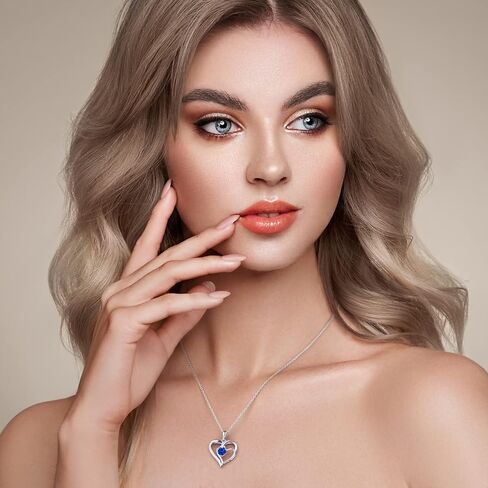 Birthstone Necklace for Women Jewelry, 18K White Gold Heart Necklace Sterling Silver Diamond Necklaces Jewelry Birthday Gifts for Women Wife in Kuwait