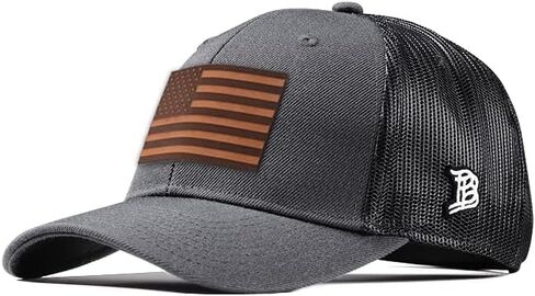 Branded Bills Old Glory Tan Leather Curved Trucker, Lightweight, Comfortable Baseball Cap in Kuwait