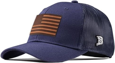 Branded Bills Old Glory Tan Leather Curved Trucker, Lightweight, Comfortable Baseball Cap in Kuwait