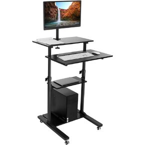 Mount-It Mobile Stand Up Desk / Height Adjustable Computer Work Station Rolling Presentation Cart With Monitor Arm (MI-7942B), Black