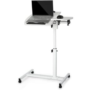 MoNiBloom Mobile Standing Desk, Tilting, Portable Height Adjustable Sit Stand Work Table Overbed Laptop Table Computer Cart with Wheels for Bed Couch Office, Black