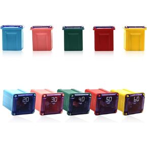 10pcs Jcase Fuse Assortment Automotive Low Profile Box Shaped Micro Cartridge Fuses Kit for Pickup Trucks Cars and SUVS (20A/30A/40A/50A/60A, 2pcs Each)