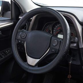 FMS Genuine Leather Automobiles Steering Wheel Cover Wrap Universal 15 inch Automotive Interior Accessories–Beige, Durable, Breathable, Anti Slip