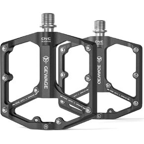 Road/Mountain Bike Pedals - 3 Bearings Bicycle Pedals - 9/16" CNC Machined Flat Pedals with Removable Anti-Skid Nails