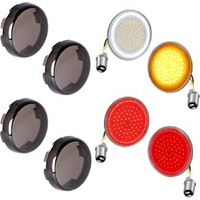 NTHREEAUTO 1157 LED Turn Signals 2Inch Bullet Front Rear Turn Signal Light Smoked Lens Covers Kit SMD Bulbs Compatible with Harley Sportster Dyna Softail Road King Street Glide Touring Iron 883
