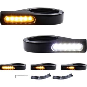 MotoParAcc Switchback Sequential Front Fork LED Turn Signals with Relocation Kit, Motorcycle Running Lights for 39-41mm Front Mount Fork Harley Sportster 883 1200 Dyna Touring Road King 1986-2013