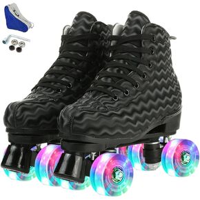 Unisex Roller Skates Double Row Four Wheels High-top Roller Skates Lightning Pattern for Beginners Womens Mens Boys and Girls