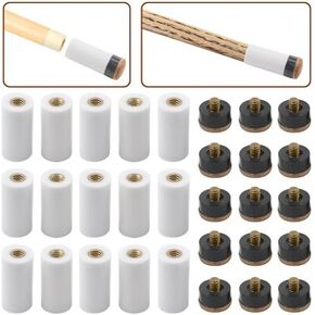 15 Set(30pcs) Billiard Cue White Ferrules with Screw-on Replaceable Cue Tips Billiard Accessories Replacement Parts Stick Repair Tool Set(13mm Brown Tip Set)