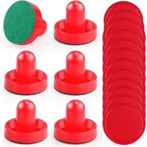 3 Sets 60mm Mini Air Hockey Pucks and Paddles Air Hockey Pushers Pucks Goal Handles Paddles Red Replacement Accessories for Game Tables (6 Strikers+12 Pucks)