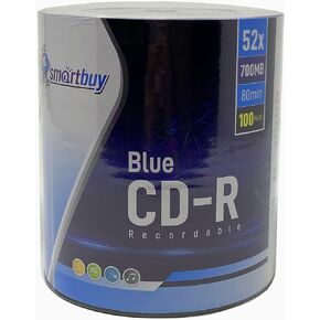 100 Pack Smartbuy Super Blue CD-R 52X 700MB/80Min Cyanine Dye Branded Logo Blank Recordable Disc