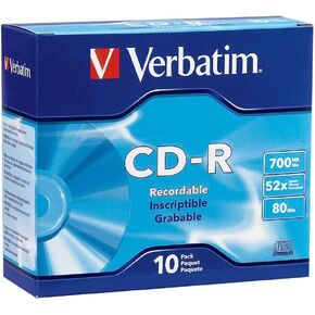 Verbatim Cd-R Recordable Disc, 700 Mb/80 Min, 52x, Slim Jewel Case, Silver, 10/Pack