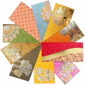 PARTH IMPEX Shagun Gift Envelope (Pack of 10) Assorted Color Designs Money Holder Fancy Packet for Christmas Diwali Easter Birthday Wedding Anniversary Designer Invitation Envelopes