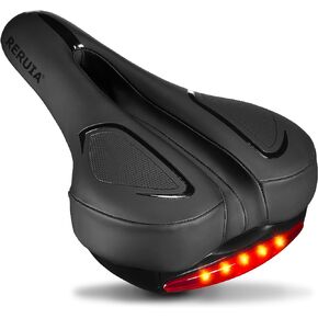 RERUIA Large Comfortable Bike Seat Wide Saddle Shock Absorbing - Oversized Memory Foam Padded Exercise Bicycle Seat Waterproof Leather Cover - Universal Soft Replacement Cycling Cushion for Men Women