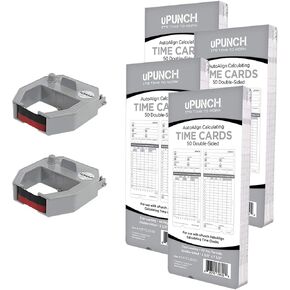 uPunch 2 Pack Ribbon/200 Card Combo for Gray HN4000 AutoAlign Calculating Time Clocks (HNRL2TCL2200)
