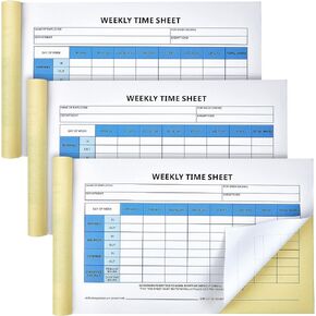 Jutom Employees Weekly Time Sheet Daily Employee Time Sheet 2 Part Carbonless Time Sheets 8.7 x 5.5'' for Employees Work Supplies, 200 Sheets Per Pad, Tear up with a Ruler (Fresh Style, 3)