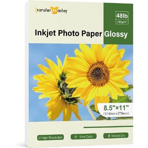 Glossy Photo Paper 8.5x11 Inch 48lb 180gsm Professional Glossy Photographic Paper Letter Size Instant Dry Work for Inkjet Printers Dye Ink 30 Sheets by Transfer Master