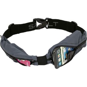 SPIbelt Dual Pocket Pro Running Belt for Adults, Expandable Pockets, Adjustable Waist, No Bounce, Black with Black Zipper