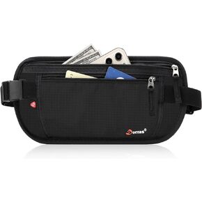 Money Belt - Passport Holder Security Hidden Travel Pouch with RFID Blocking, Slim Travel Wallet Fanny Pack Phone Holder Belt Bag