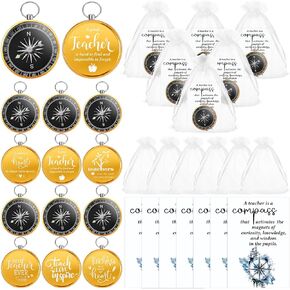 30 Sets Teacher Compass Gift Teacher Appreciation Gifts Included 30 Mini Compass Keychain Ornament 30 Teacher Thank You Gifts Cards and Organza Bags for Men Women Teacher Day Graduation