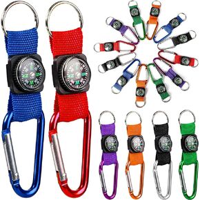 PROLOSO Colorful Carabiner Compass Keychain Belt Clips Kids Toys Prizes Outdoors Adventure Party Favors 20 Pcs