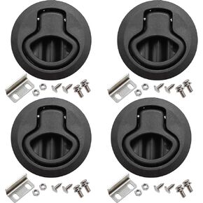 4PCS Boat Latches, Latch Hatch Round Pull Marine, Boat Flush Pull Hatch, Latch Locking for Boat, Handle Round Deck Hatch, Black