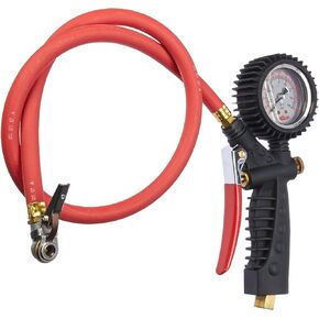 Milton 573A Pro Analog Pistol Grip Inflator with Pressure Gauge - 36" Hose Ball Chuck w/Clip - Made In USA 160 PSI