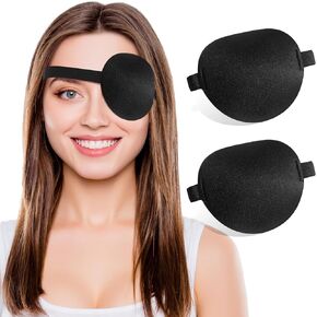 2 pcs 3D Eye Patches for Adults and Kids, Medical Adjustable Eyepatch for Right and Left Eye, Pirate Costume Large Black