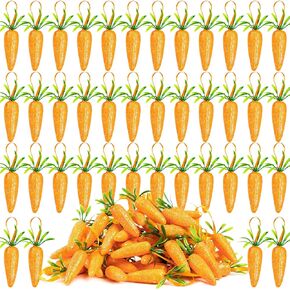 Easter Carrot Hanging Ornaments, 48Pcs Premium Foam Glitter Artificial Carrots for Easter Tree Decoration