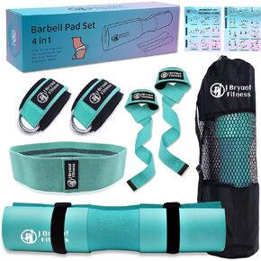 J Bryant Barbell Pad Set with 2 Ankle Straps for Cable Machines Hip Resistance Band Weight Lifting Straps Thick Cushion Hip-Thrusts Pad with Carry Bag for Squats Bench Press Workout