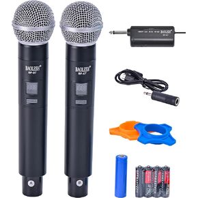BAOLESH Dual Wireless Microphones Karaoke for Singing, Cordless Dynamic Microphone System for Long-Distance Use, with Rechargeable UHF Receiver, Perfect for Karaoke, Church, Speech, Wedding, Party