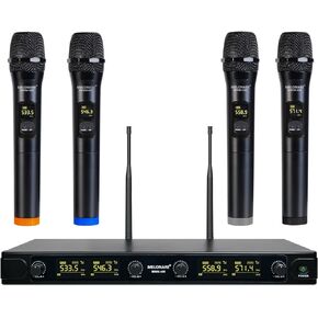 UHF Wireless Microphone System, Quad-Channel Wireless Mic Set w/ 4 Handheld Mics, 260 ft, 4X 25 Frequencies, Dynamic Microphones for Singing, Home Karaoke, DJ, Church, Wedding (MWM-40F)